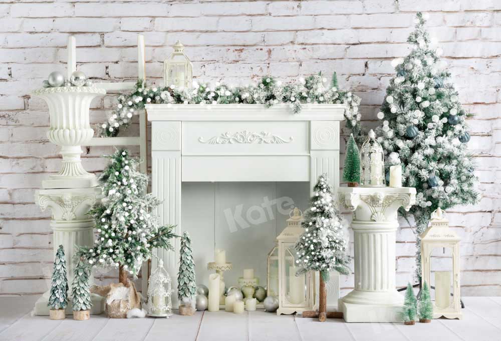 Kate Christmas Tree Backdrop White Fireplace Designed by Emetselch - Kate Backdrop AU