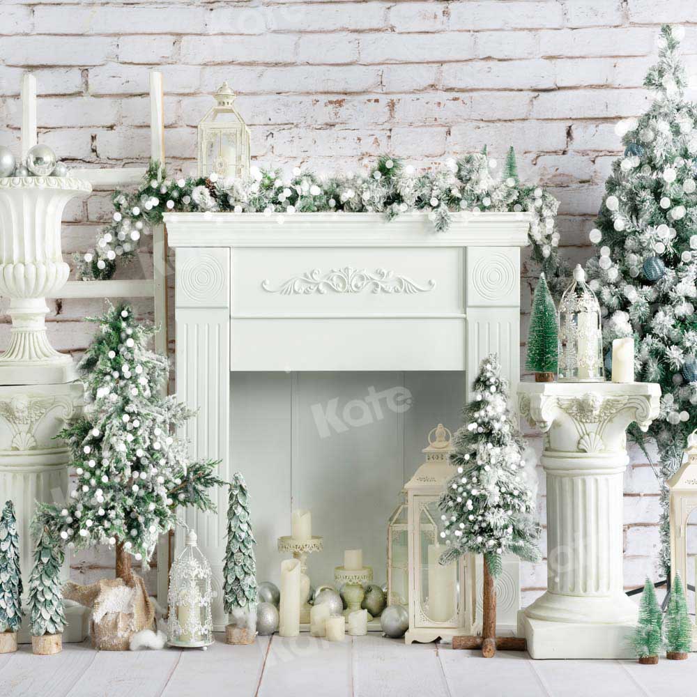 Kate Christmas Tree Backdrop White Fireplace Designed by Emetselch - Kate Backdrop AU