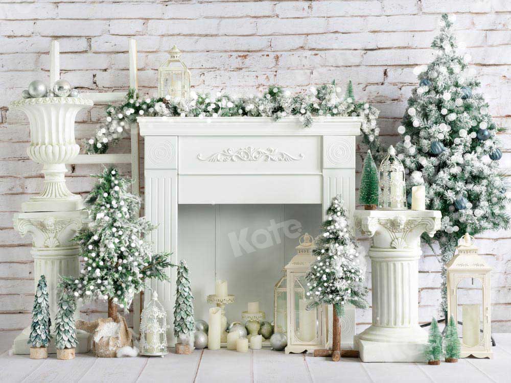 Kate Christmas Tree Backdrop White Fireplace Designed by Emetselch - Kate Backdrop AU