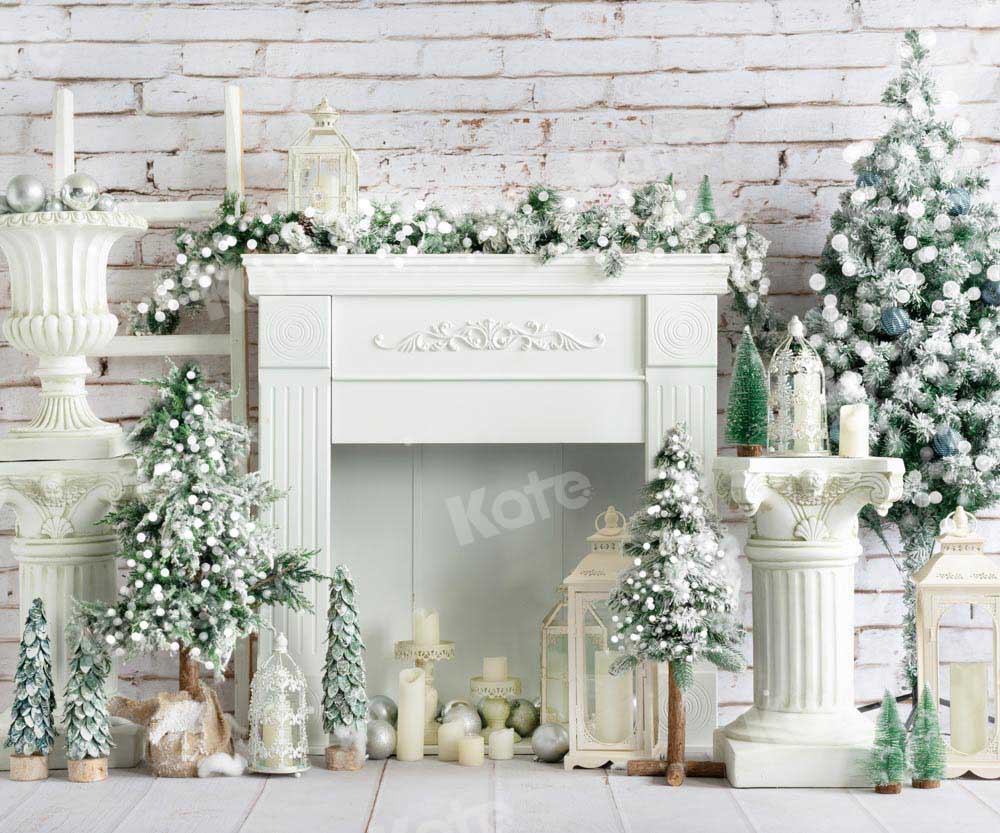 Kate Christmas Tree Backdrop White Fireplace Designed by Emetselch - Kate Backdrop AU