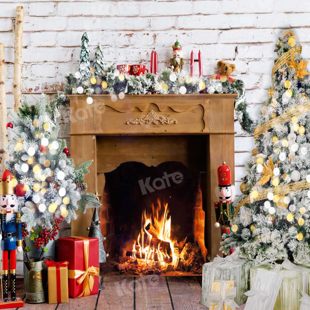 Kate Christmas Fireplace Backdrop Fire Tree Gift Designed by Emetselch - Kate Backdrop AU