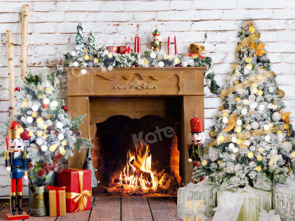 Kate Christmas Fireplace Backdrop Fire Tree Gift Designed by Emetselch - Kate Backdrop AU