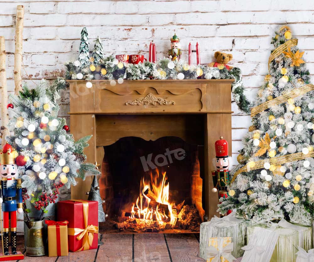 Kate Christmas Fireplace Backdrop Fire Tree Gift Designed by Emetselch