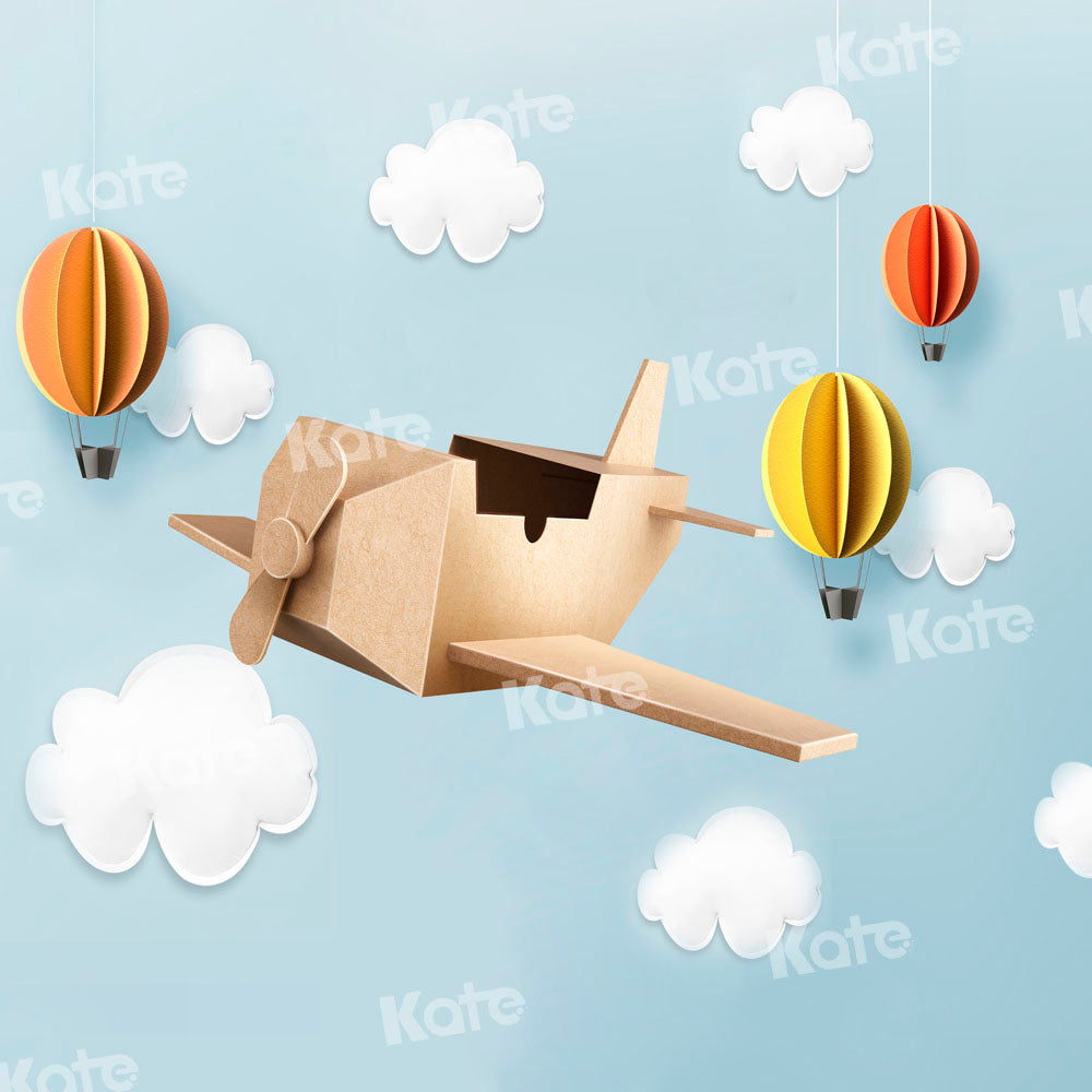 Kate Airplane Backdrop Hot Air Balloon Clouds Designed by Chain Photography
