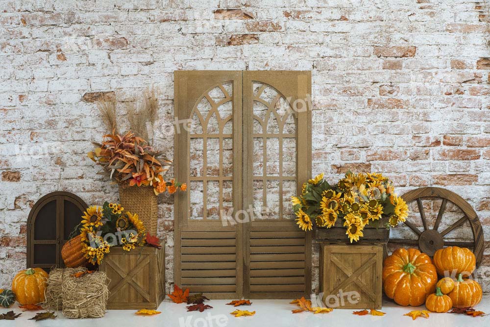 Kate Pumpkin Wheels Backdrop Autumn Sunflower Designed by Emetselch - Kate Backdrop AU