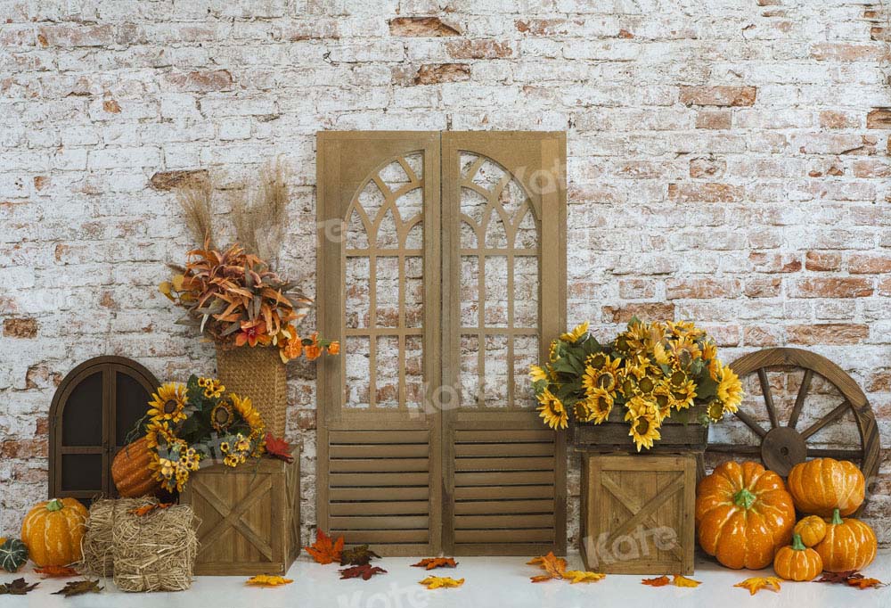 Kate Pumpkin Wheels Backdrop Autumn Sunflower Designed by Emetselch - Kate Backdrop AU