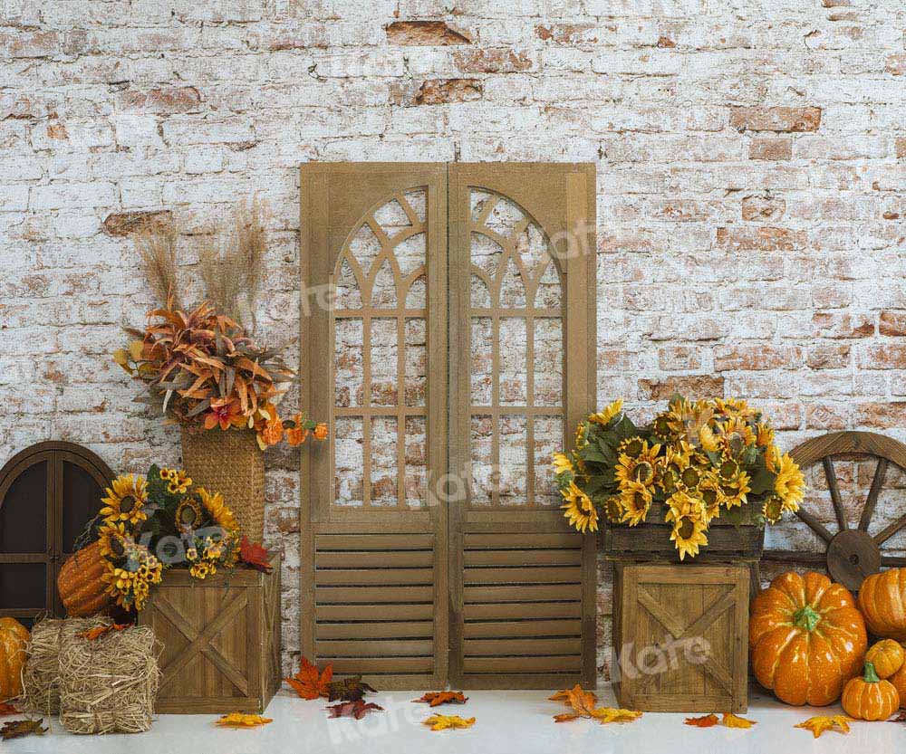 Kate Pumpkin Wheels Backdrop Autumn Sunflower Designed by Emetselch - Kate Backdrop AU