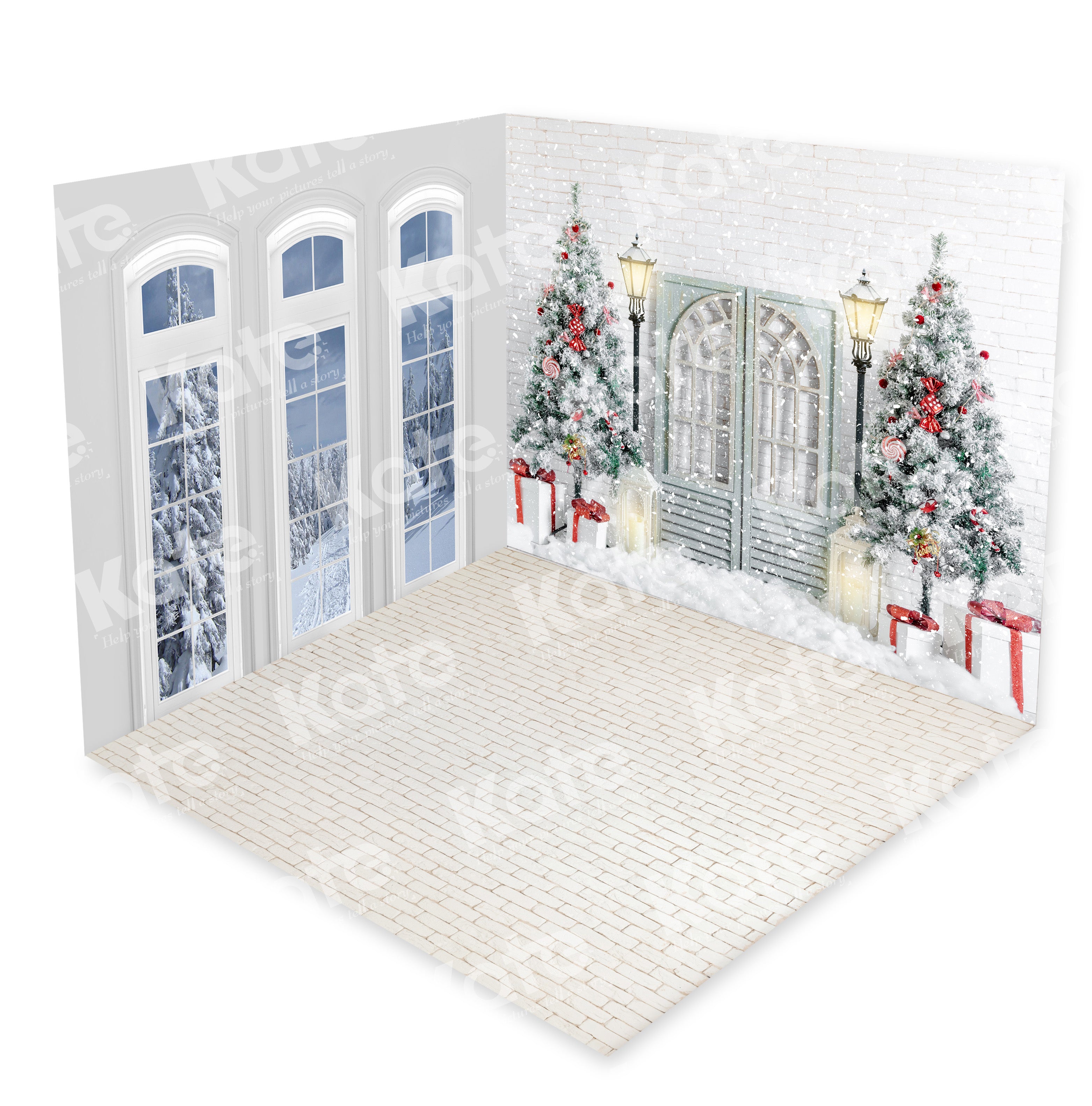 Kate Christmas Tree Winter Snow Room Set(8ftx8ft&10ftx8ft&8ftx10ft) - Kate Backdrop AU