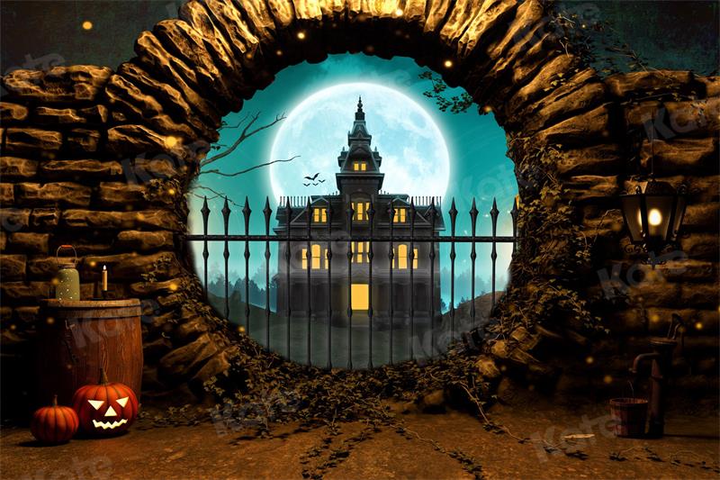 Kate Halloween Architecture Backdrop Moon Pumpkin for Photography - Kate Backdrop AU