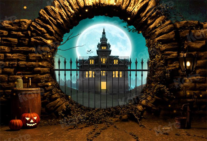 Kate Halloween Architecture Backdrop Moon Pumpkin for Photography - Kate Backdrop AU