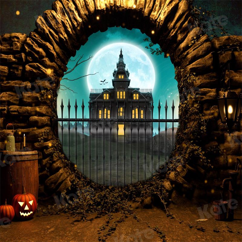 Kate Halloween Architecture Backdrop Moon Pumpkin for Photography - Kate Backdrop AU