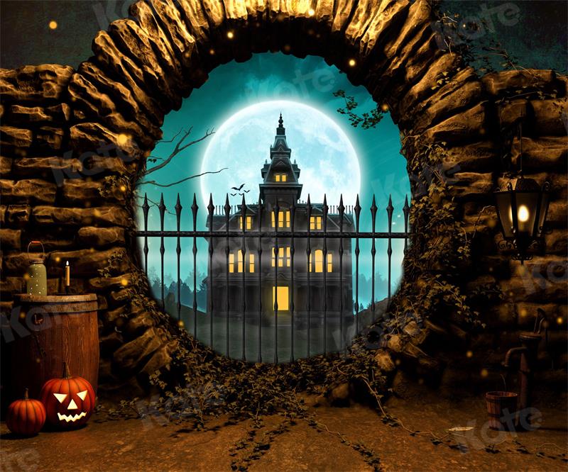 Kate Halloween Architecture Backdrop Moon Pumpkin for Photography - Kate Backdrop AU
