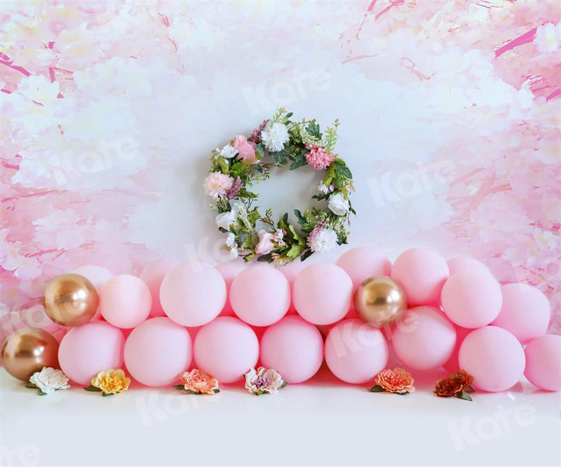 Kate Pink Balloon Floral Backdrop Cake Smash for Photography - Kate Backdrop AU