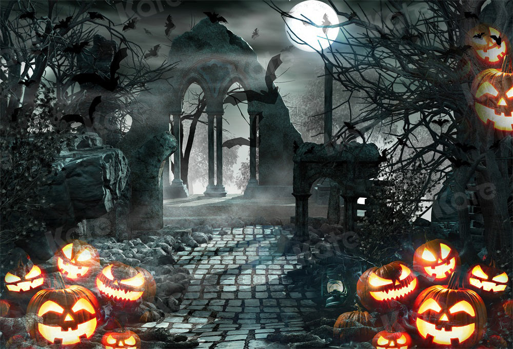 Kate Halloween Backdrop Pumpkin Gate Night for Photography - Kate Backdrop AU