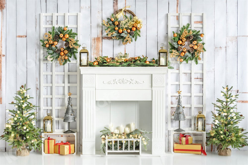 Kate Christmas Fireplace Backdrop White Gift Designed by Emetselch - Kate Backdrop AU
