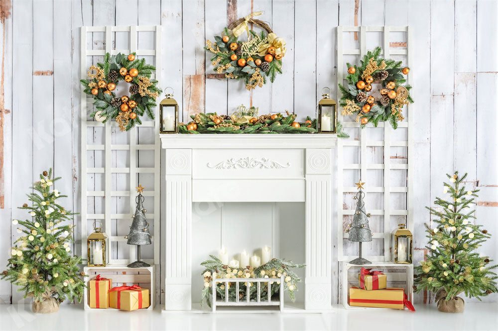 Kate Christmas Fireplace Backdrop White Gift Designed by Emetselch