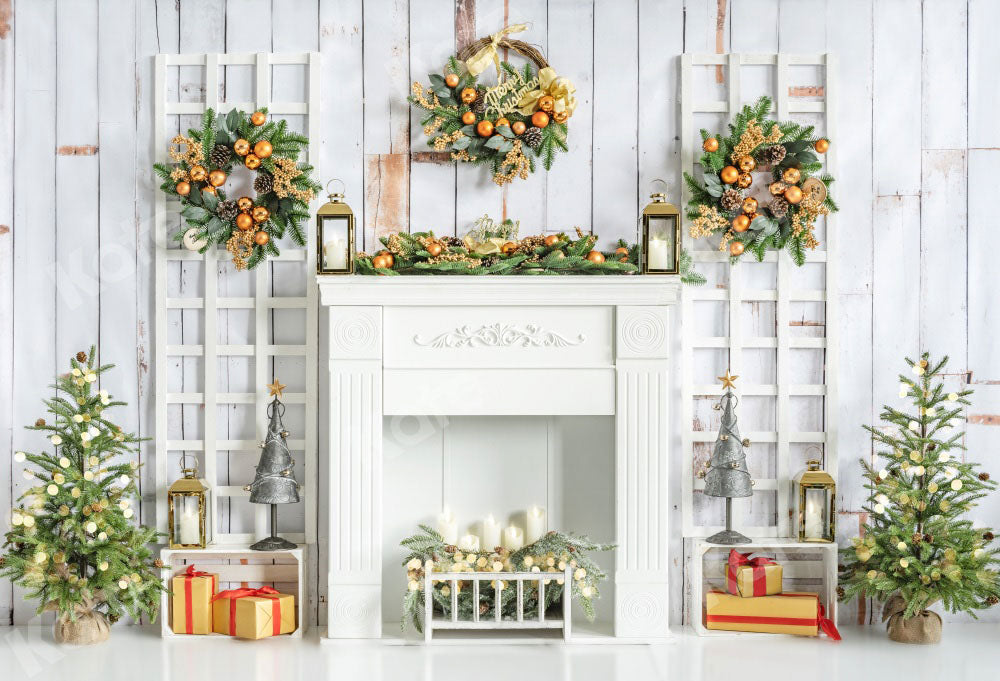 Kate Christmas Fireplace Backdrop White Gift Designed by Emetselch