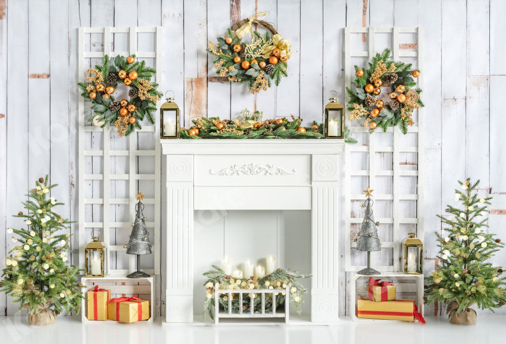 Kate Christmas Fireplace Backdrop White Gift Designed by Emetselch - Kate Backdrop AU