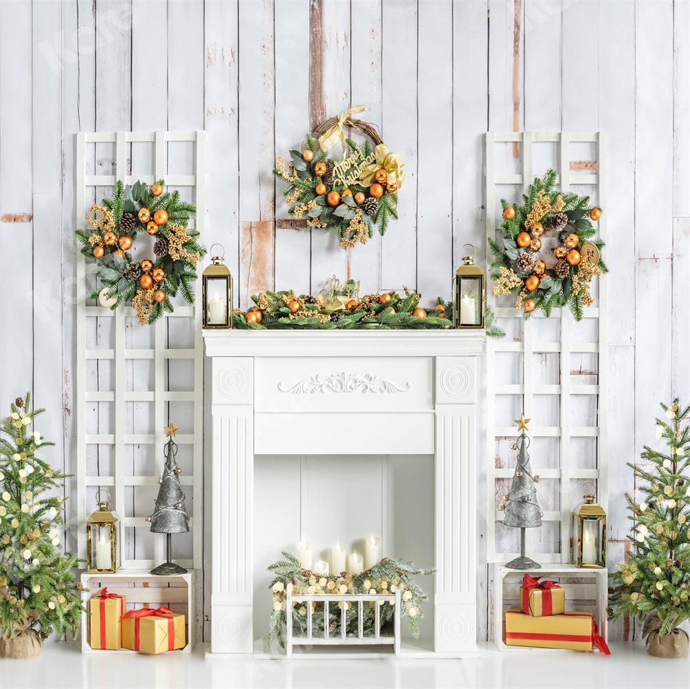 Kate Christmas Fireplace Backdrop White Gift Designed by Emetselch