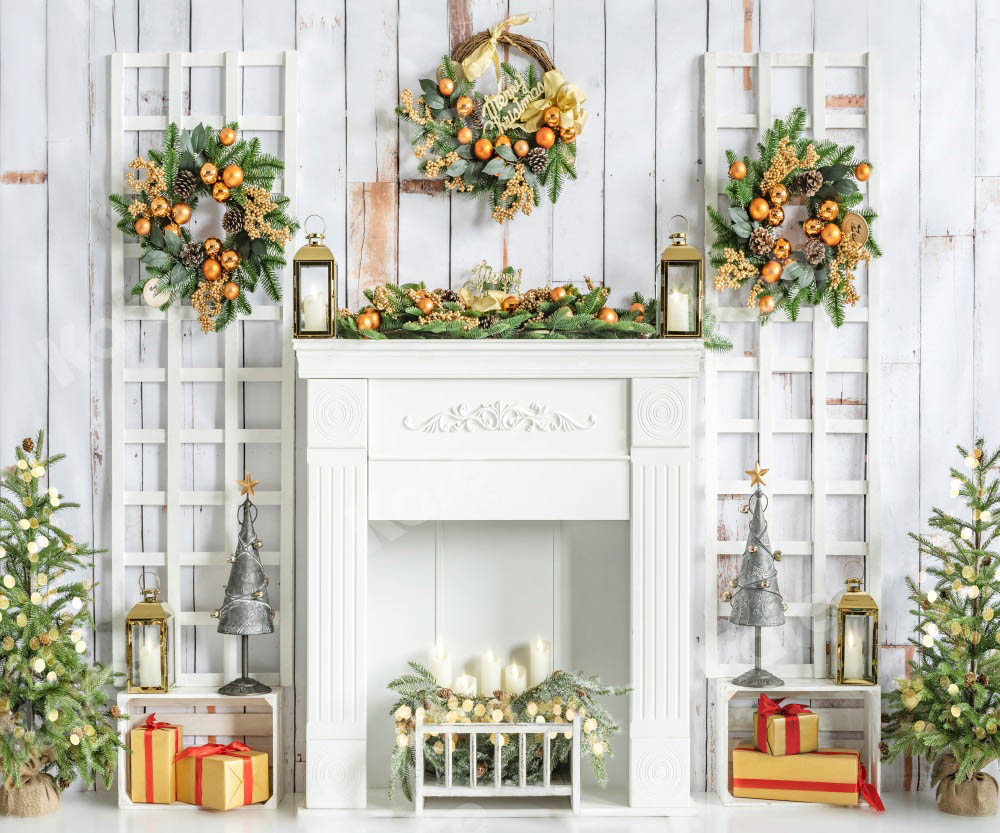 Kate Christmas Fireplace Backdrop White Gift Designed by Emetselch