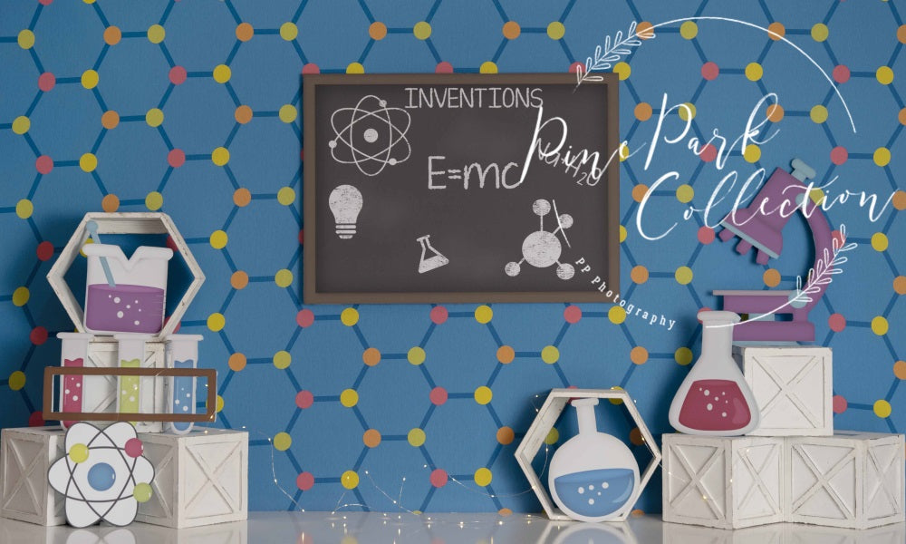 Kate Little Scientist boy Backdrop Blue Designed By Pine Park Collection