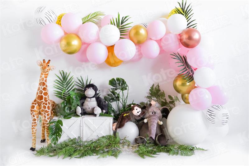Kate Forest Animal World Backdrop Pink Balloon Designed by Uta Mueller Photography - Kate Backdrop AU