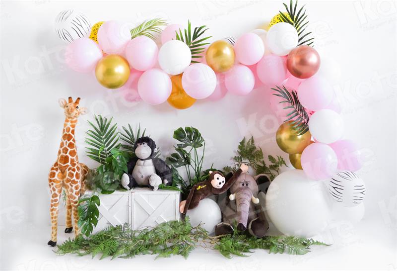 Kate Forest Animal World Backdrop Pink Balloon Designed by Uta Mueller Photography - Kate Backdrop AU
