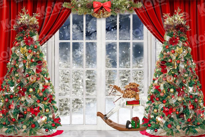 Kate Winter Christmas Tree Backdrop Window Snow for Photography