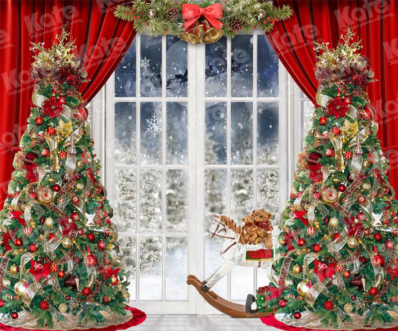 Kate Winter Christmas Tree Backdrop Window Snow for Photography