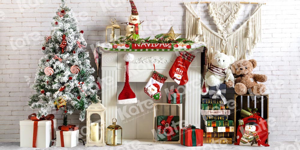 Kate Boho Christmas Fireplace Backdrop Gift Designed by Emetselch - Kate Backdrop AU