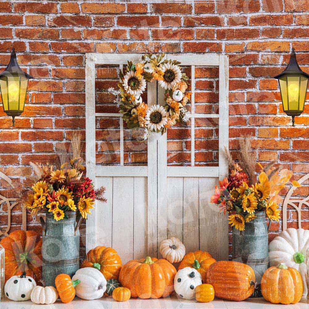 Kate Autumn Pumpkin Backdrop Brick Wall Designed by Emetselch - Kate Backdrop AU