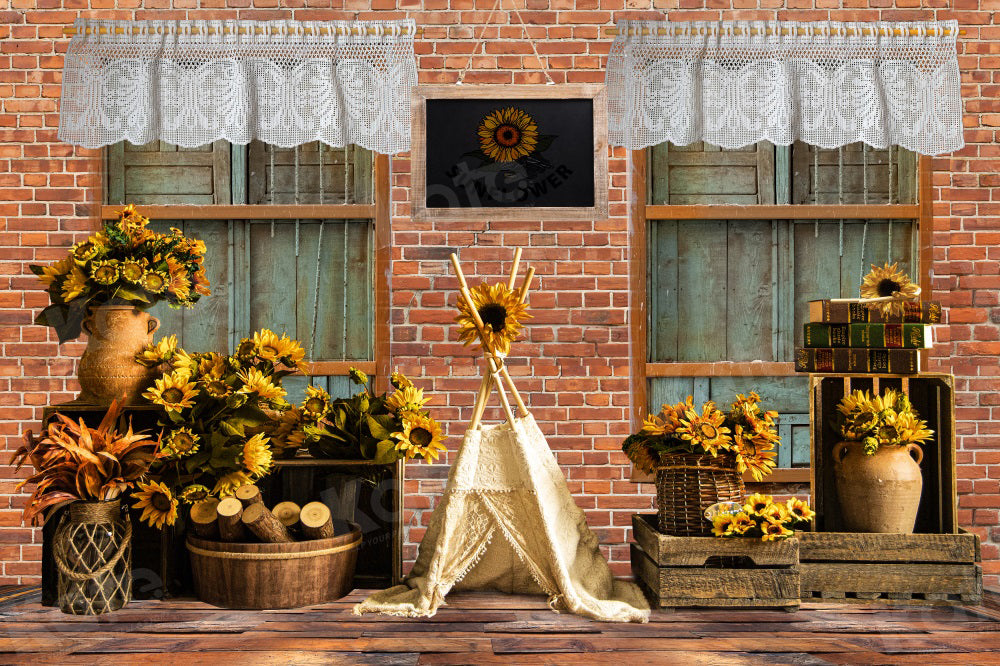 Kate Autumn Retro Backdrop Brick Wall Sunflower Tent for Photography - Kate Backdrop AU
