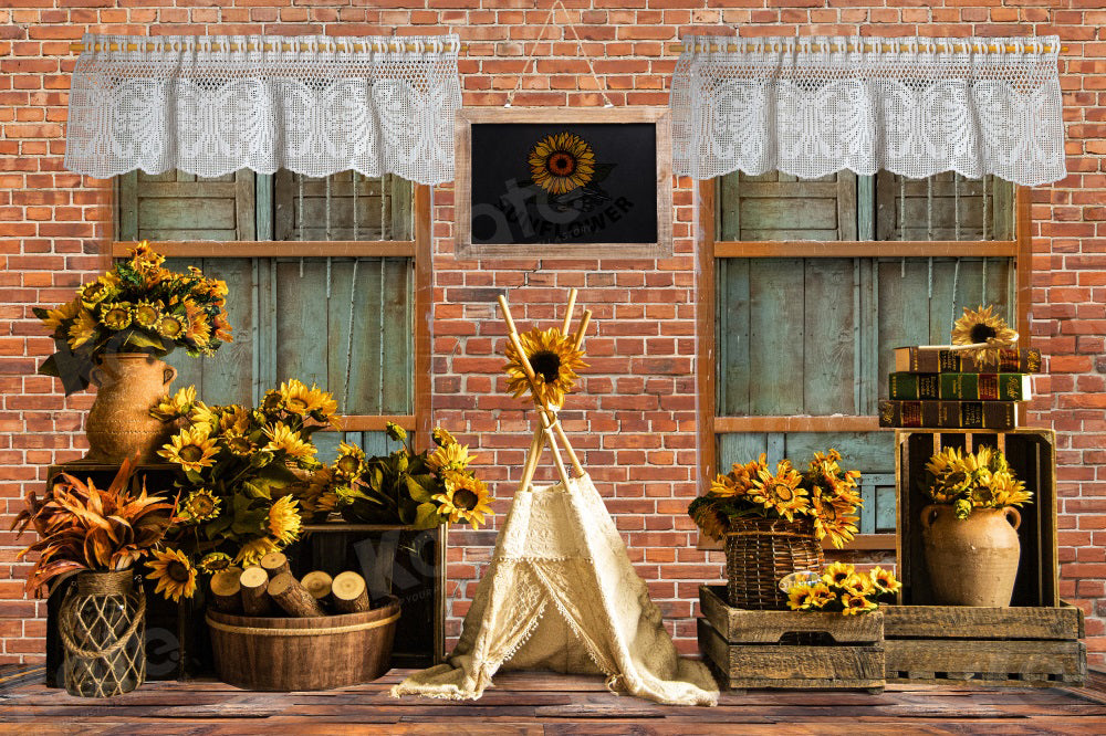 Kate Autumn Retro Backdrop Brick Wall Sunflower Tent for Photography