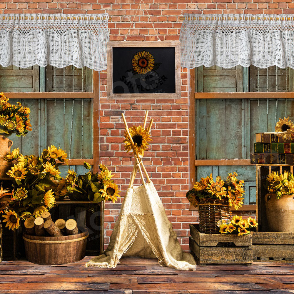 Kate Autumn Retro Backdrop Brick Wall Sunflower Tent for Photography - Kate Backdrop AU