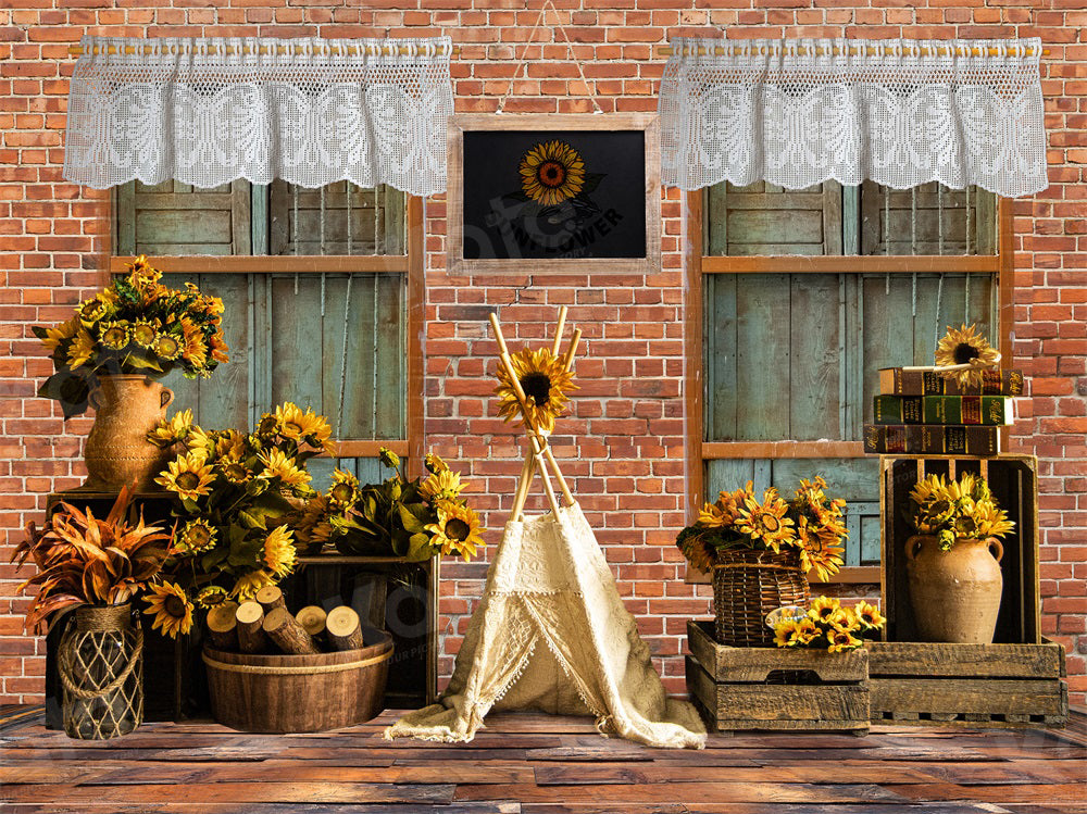 Kate Autumn Retro Backdrop Brick Wall Sunflower Tent for Photography