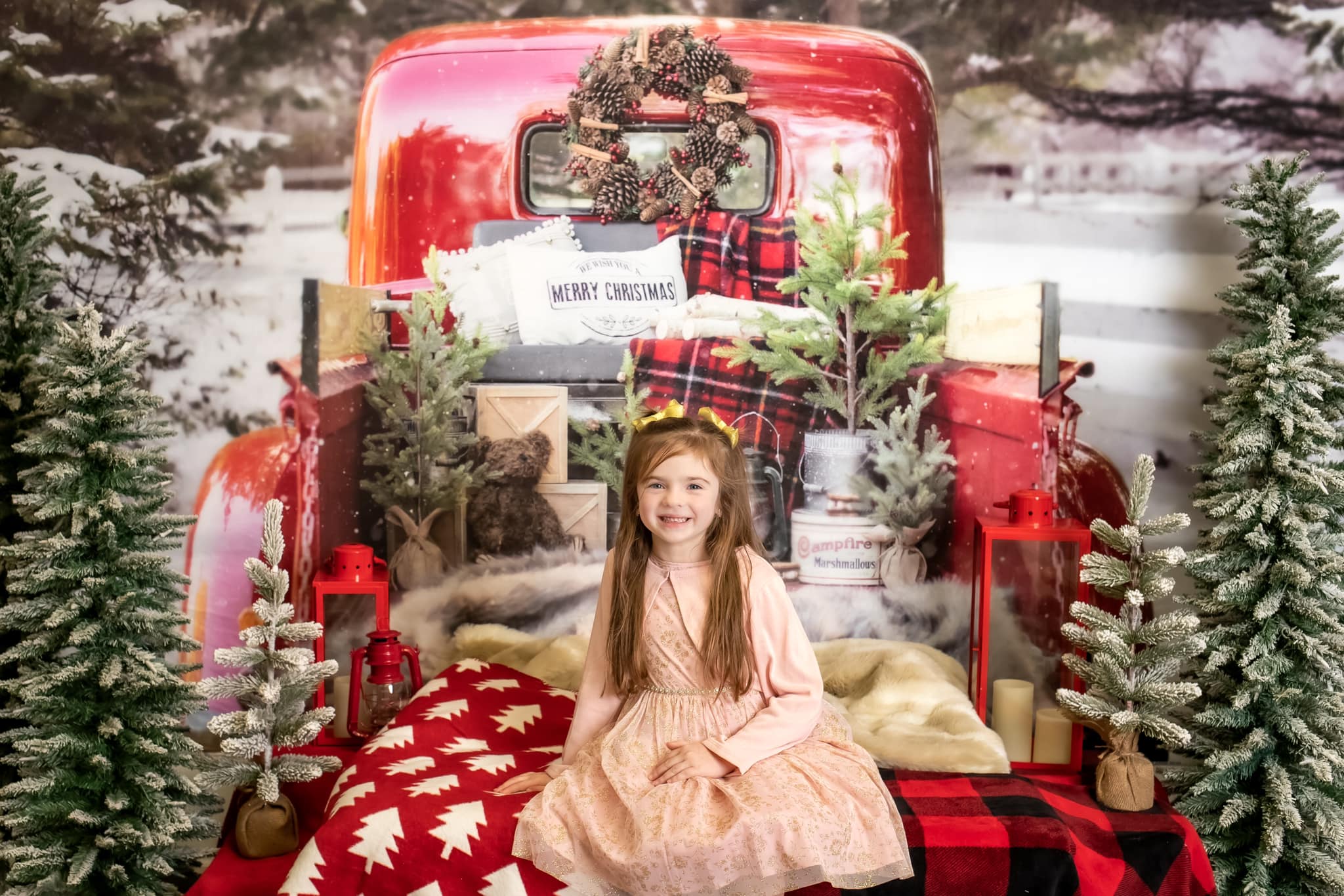 Kate Red Christmas Truck in Snow Backdrop Designed by Mandy Ringe Photography - Kate Backdrop AU