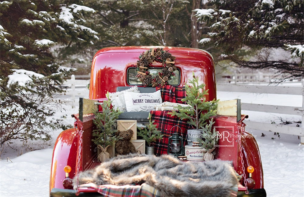 Kate Red Christmas Truck in Snow Backdrop Designed by Mandy Ringe Photography - Kate Backdrop AU