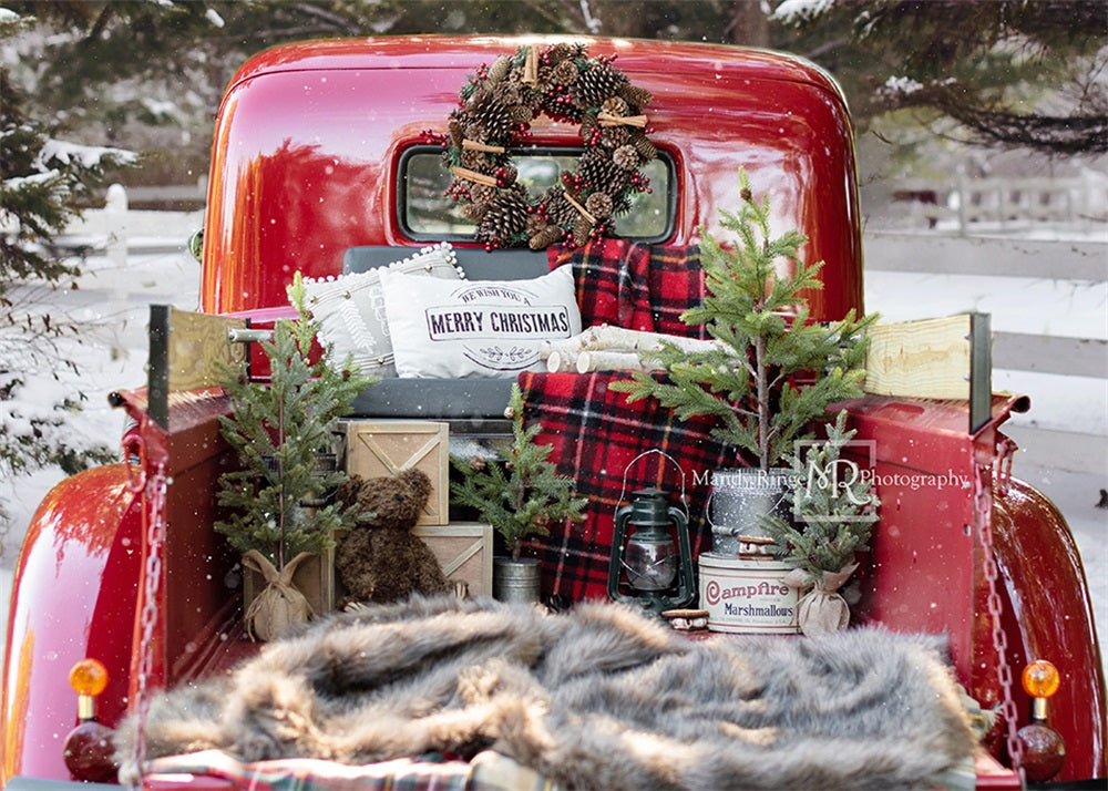 Kate Red Christmas Truck in Snow Backdrop Designed by Mandy Ringe Photography - Kate Backdrop AU