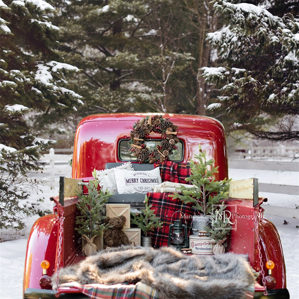 Kate Red Christmas Truck in Snow Backdrop Designed by Mandy Ringe Photography - Kate Backdrop AU