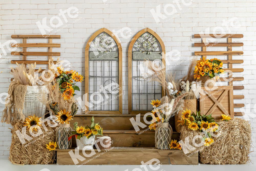 Kate Autumn Sunflower Wooden Window Backdrop Designed by Emetselch