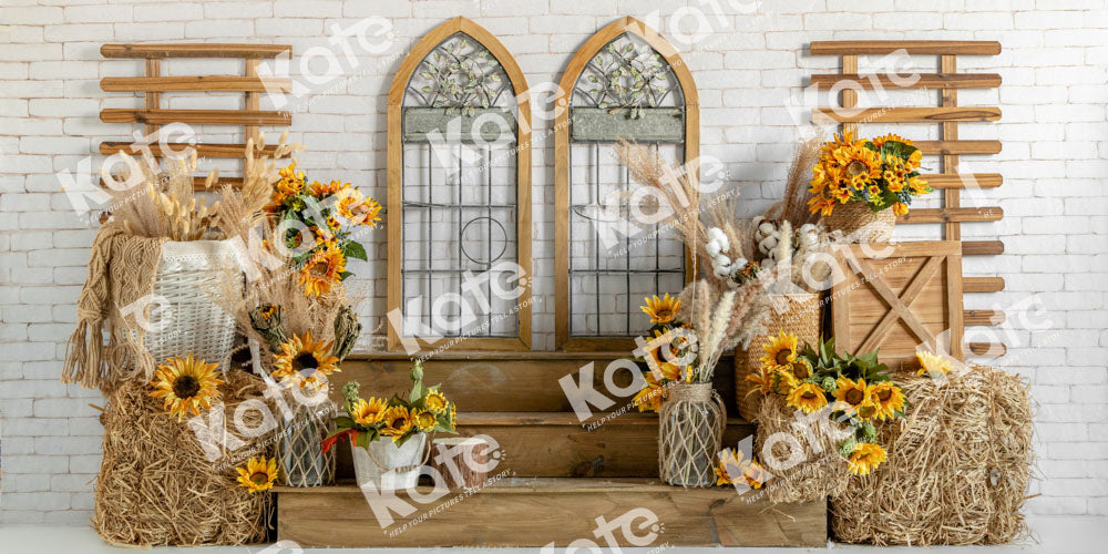 Kate Autumn Sunflower Wooden Window Backdrop Designed by Emetselch - Kate Backdrop AU