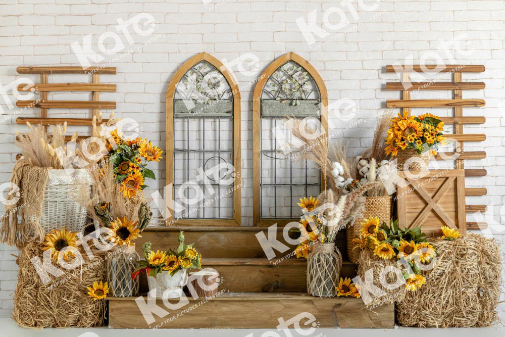 Kate Autumn Sunflower Wooden Window Backdrop Designed by Emetselch - Kate Backdrop AU