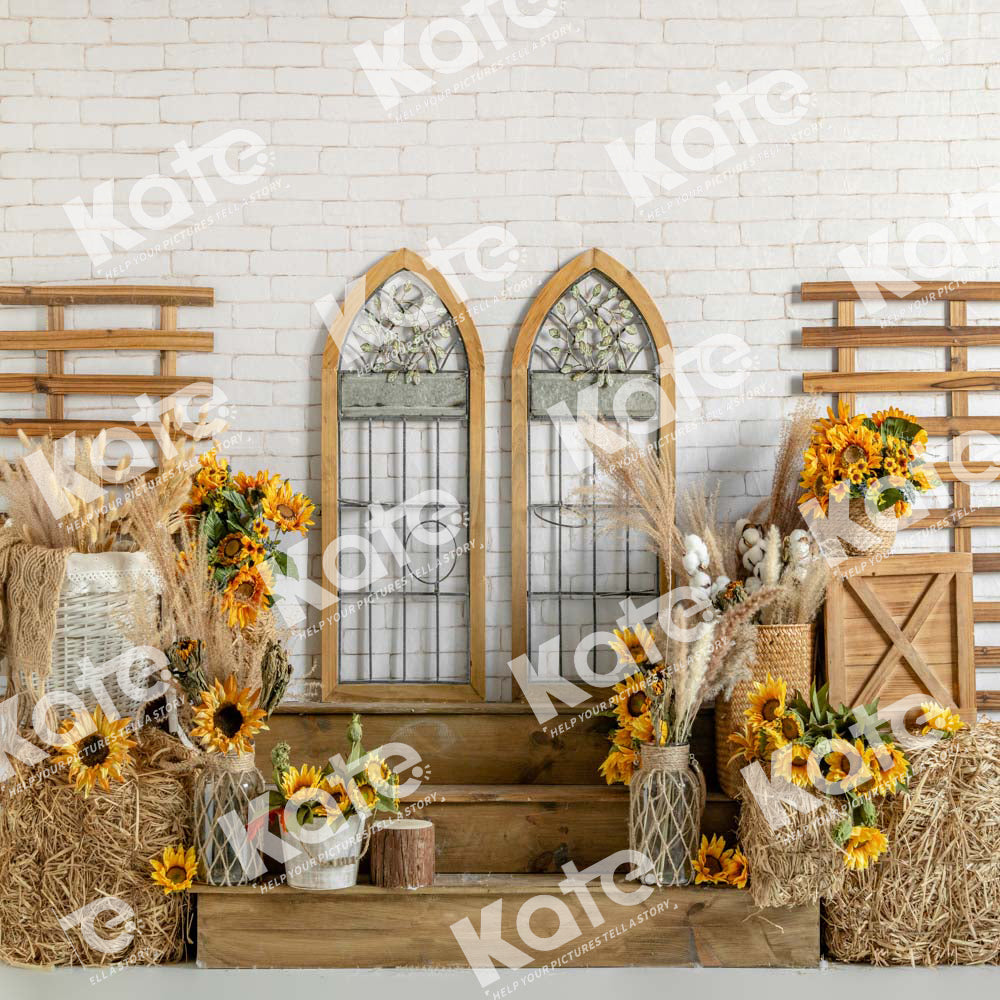 Kate Autumn Sunflower Wooden Window Backdrop Designed by Emetselch - Kate Backdrop AU