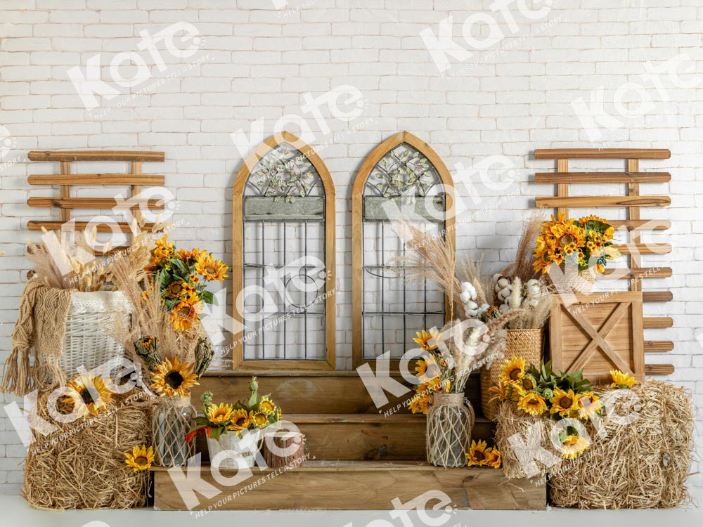 Kate Autumn Sunflower Wooden Window Backdrop Designed by Emetselch