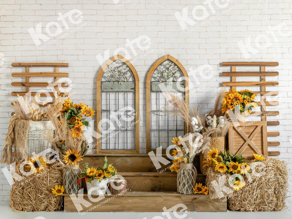 Kate Autumn Sunflower Wooden Window Backdrop Designed by Emetselch - Kate Backdrop AU