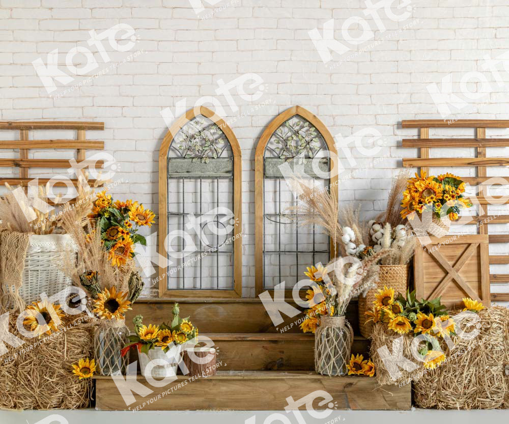 Kate Autumn Sunflower Wooden Window Backdrop Designed by Emetselch - Kate Backdrop AU
