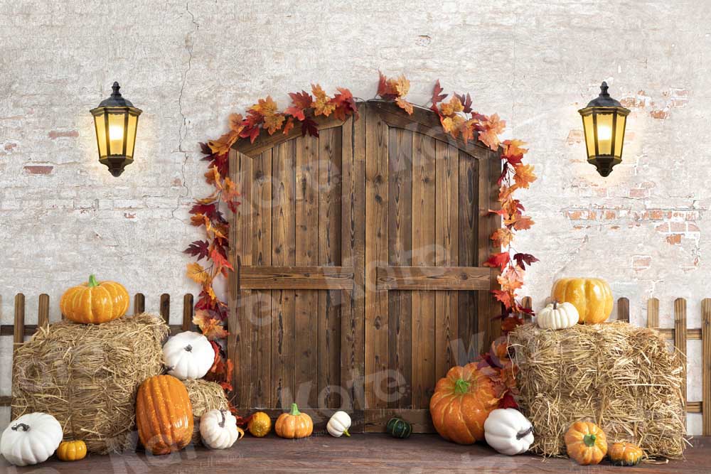 Kate Autumn Backdrop Pumpkin Barn Door Designed by Emetselch