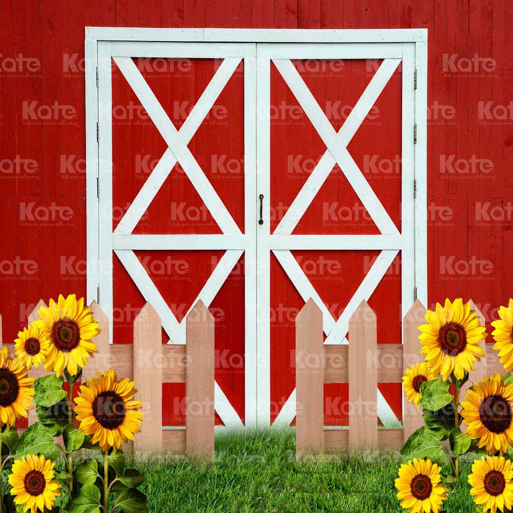 Kate Sunflower Red Backdrop Wooden Door Designed by Chain Photography - Kate Backdrop AU
