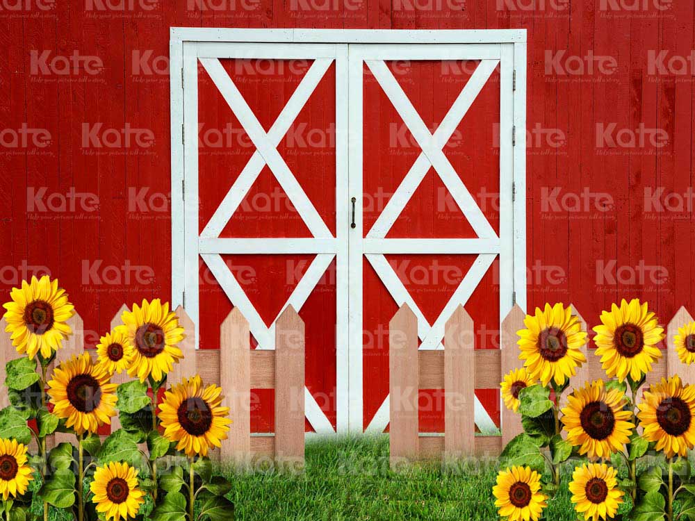 Kate Sunflower Red Backdrop Wooden Door Designed by Chain Photography - Kate Backdrop AU