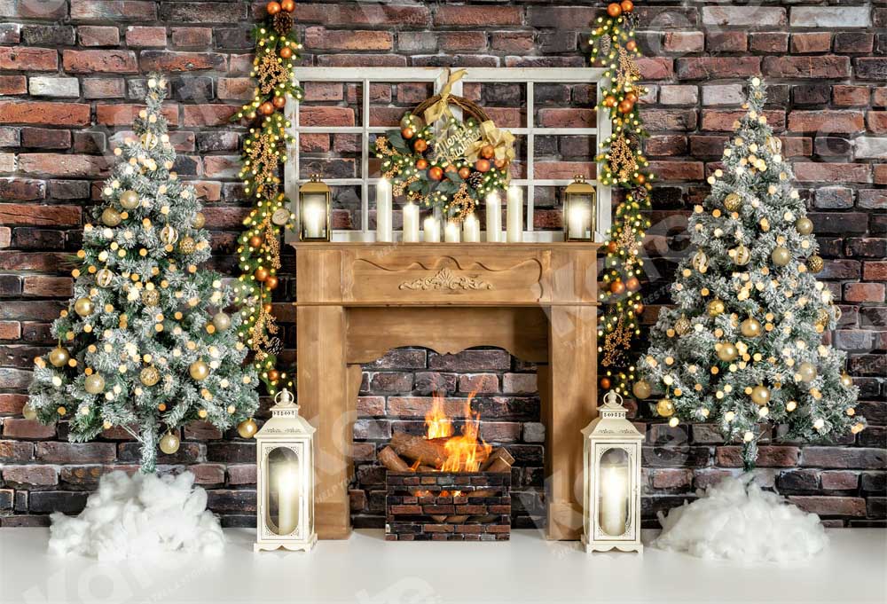 Kate Christmas Tree Fireplace Backdrop Winter Designed by Emetselch